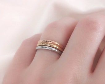 Fine Bague Personnalisée Anneau de Nom sur Mesure Bague Minimaliste Bague d'empilage Cadeau Personnalisé pour Maman