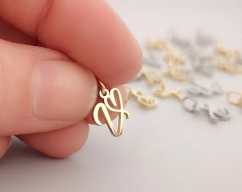 Tiny UPPERCASE Letters Pendant heart Charms Initial Charms Letter Necklace Stainless Steel Gold Chain Letter Tag