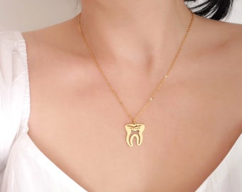 Personalized Tooth Necklace Gold Tooth Name Necklace Tooth Jewelry Graduation Gift Dentist Gift Dental Hygienist Gift Christmas Gift