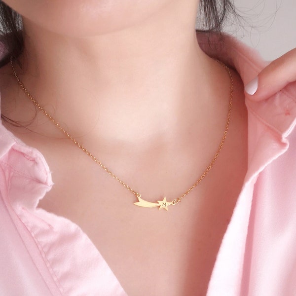 Collier Étoile Filante Personnalisé Collier Prénom Bijoux Porte-Bonheur Cadeau de Noël Cadeau pour Maman