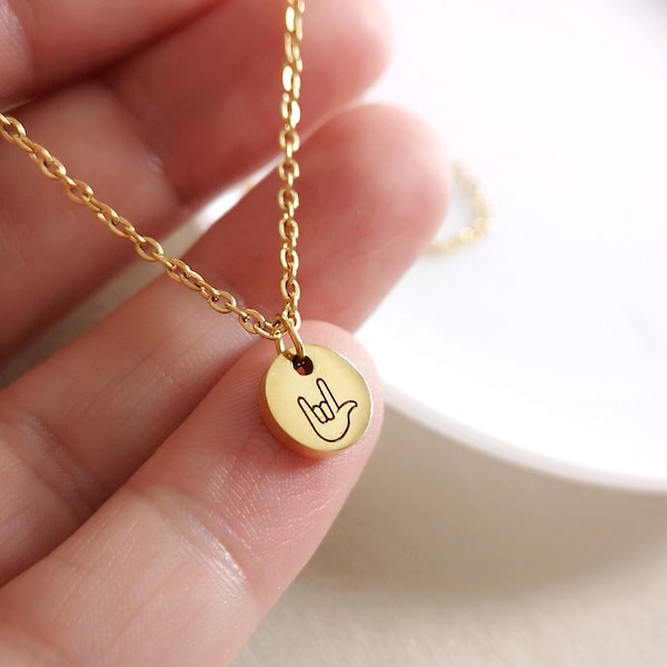 Collier Signe de la Main Personnalisé Collier Prénom Cadeau Meilleure Amie Je t'aime Langage des Signes ASL D8