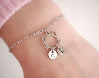 NEW DESIGN Dainty Cat Bracelet Personalized Necklace Initial Disc Best Friend Gift Cat Lovers Gift Christmas Gift