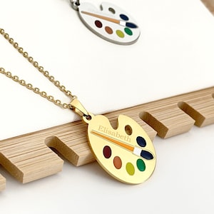 Name Paint Palette Necklace Artist Palette Charm Gift for Painter Stainless Steel Jewelry Personalized Gifts