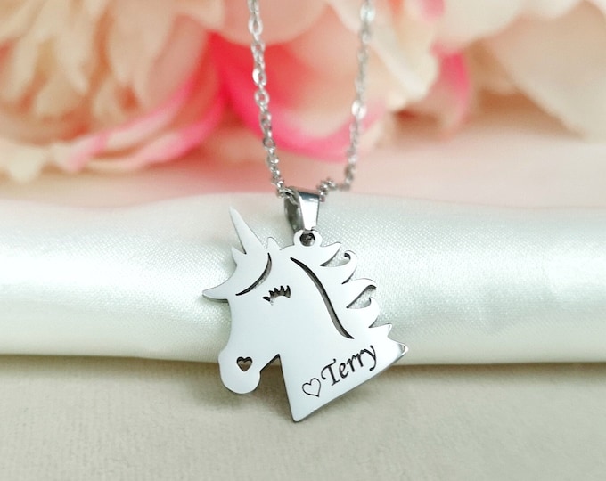 Personalized Unicorn Necklace Name Necklace Children Gift Birthday Gift Custom Unicorn Jewelry Horse Necklace Christmas Gift