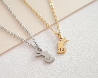 Tiny Rabbit Personalized Necklace Name Necklace Bunny Necklace Rabbit Mom Gift Custom Jewelry Personalized Gifts