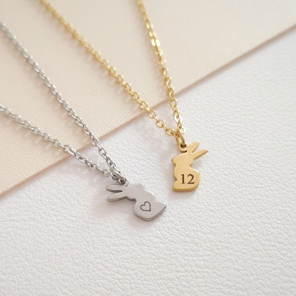 Tiny Rabbit Personalized Necklace Name Necklace Bunny Necklace Rabbit Mom Gift Custom Jewelry Personalized Gifts
