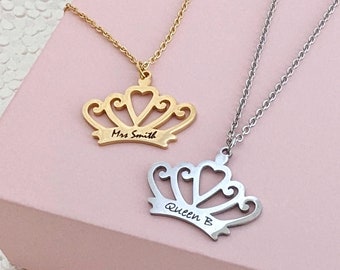 Queen Crown Necklace Personalized Princess Necklace Personalized Gift  Christmas Gift Bridesmaid Crown Jewelry Necklace Bridesmaid Gift
