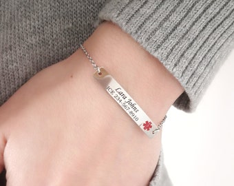 Personalized Medical Alert Unisex Bracelet Medical ID Bracelet Custom Bracelet Stainless Steel Medical Identity Bracelet Fine Barre