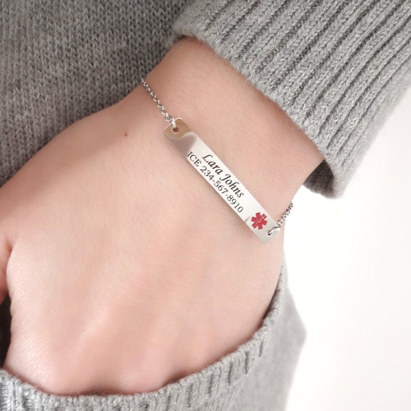 Personalized Medical Alert Unisex Bracelet Medical ID Bracelet Custom Bracelet Stainless Steel Medical Identity Bracelet Fine Barre