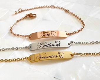 Custom Name Necklace - Dental Hygienist Gift - Dentist Jewelry - Graduation - Personalized Gift - Tooth Necklace - Engraved Necklace - H35