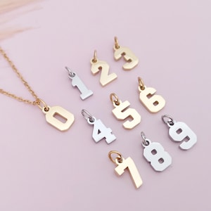 Small Pendant Number Charm 14k gold Number Pendant Lucky Number  Charm Jewelry Supply Stainless Steel Gold Chain Pendant