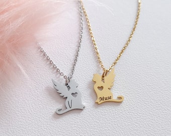 Personalized Angel Cat Necklace Name Necklace Cat Mom Necklace Sympathy Gift Custom Jewelry Personalized Gifts Cat Jewelry