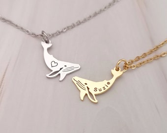 Personalized Small Whale Necklace Name Necklace Whale Jewelry Custom Jewelry Personalized Gifts Birthday Gift