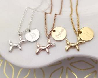 Personalized Balloon Dog Necklace Tiny Dog Necklace  Clown Necklace Name Necklace Initial Disc Animal Necklace Personalized Gift Sister Gift