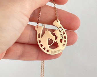 Horse Girl Necklace Personalized Horse Charm Necklace Mom Horse Gift Horseshoe Necklace Lucky Jewelry Horse Mother Gift Custom Jewelry Gift