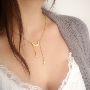 Personalized Moon & Star Necklace Crescent moon Initiale Necklace Custom Jewelry Mother&#39;s Day Gift