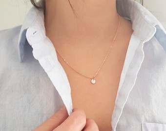 Tiny Initial Necklace Dainty Disc Engraved Letter Silver Gold Rose Gold Chain Family Necklace Christmas Gift Mother Gift Mother Necklace BFF