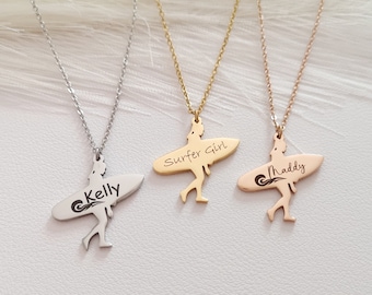 Personalized Surfer Necklace Personalized Name Necklace Surfer Gift Beach Jewelry Surfing Jewelry Christmas Gift Custom Jewelry