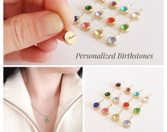 Small Personalized Birthstone Pendant Birthstone Charms Birthstone Necklace Stainless Steel Gold Chain Birthday Gift Mother's Day Gift