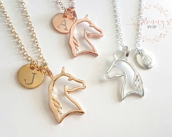 Initial Personalized Horse Necklace - Engraved Disc - Initial Jewelry - Horse Necklace - Personalized Gift - Birthday Gift - Custom Necklace