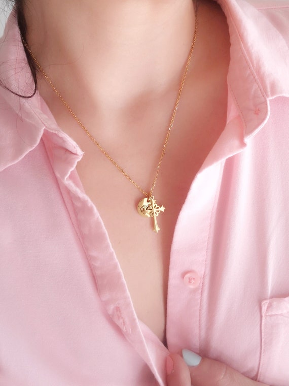 Personalized Cross Necklace Religious Jewelry Mother's Day Gift Custom Necklace Grandma Gift