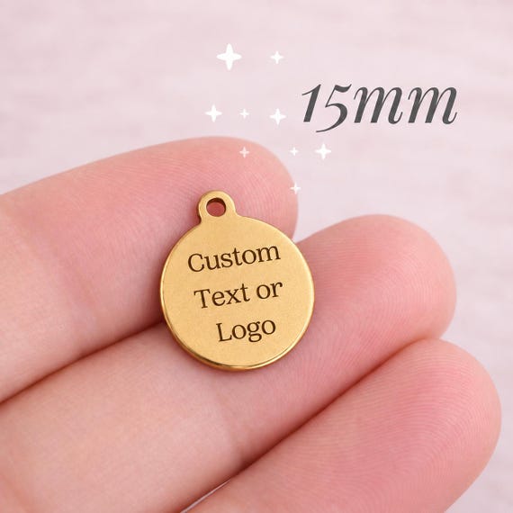 1/5/10/25/50/100/250/500PCS Logo GOLD Personalized Tag 15mm Custom Charms Bracelet Tag Bracelet Disc Stainless Steel Jewelry Supplies