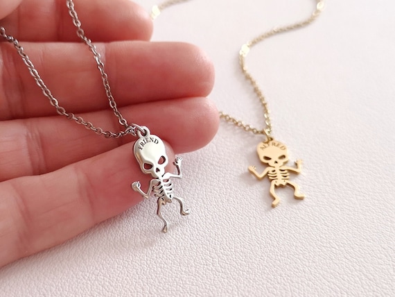 Small Personalized Skeleton Necklace Halloween Necklace Name Necklace Til Death Best Friend Gift Birthday Gift
