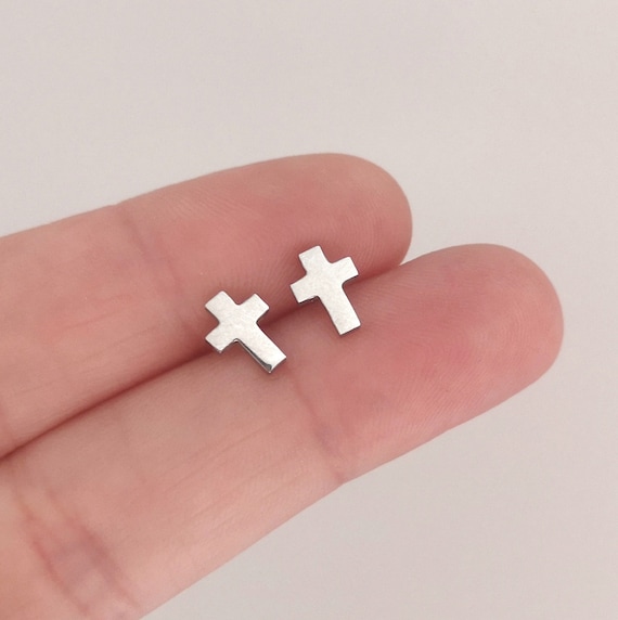 Tiny Stainless Steel Cross Earrings Cross Jewelry Religion Baptism Gift Baby Earrings Children Jewelry Communion Gift Birthday Gift Sister