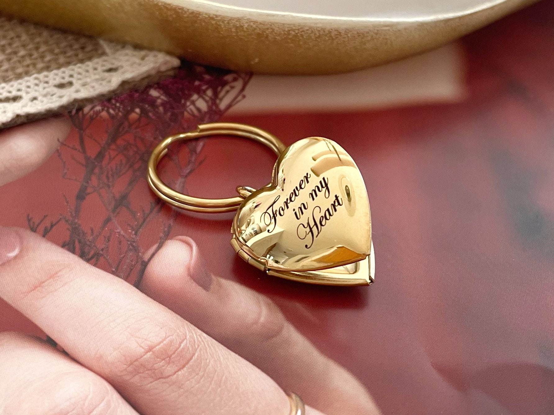 Personalized Heart Locket Photo Keychain Mother