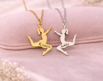 Personalized Dancer Necklace Name Engraved Ballet Girl Pendant Gymnast Jewelry Graduation Gift Christmas Gift Custom Jewelry MOD2