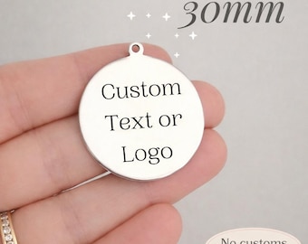 1/5/10/25/50/100/250/500PCS Logo Personalized Tag 30mm Custom Charms Bracelet Tag Bracelet Disc Stainless Steel Jewelry Supplies 6x10mm