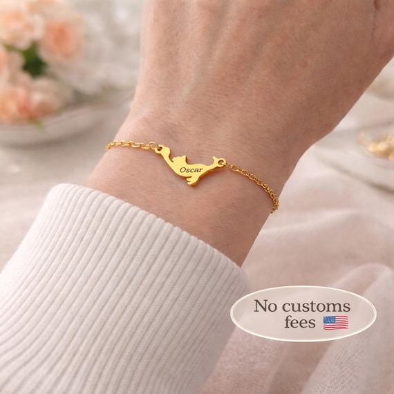Personalized Little Cat Bracelet Cat Name Necklace Cat's Lover Gift Best Friend Gift Friendship Bracelet Mother's Day Gift Christmas MO1