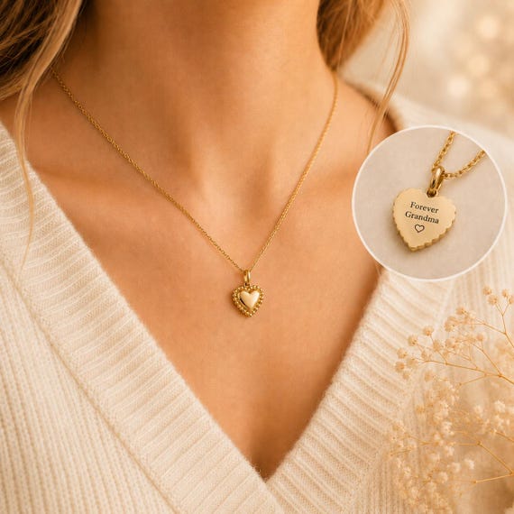 Personalized Heart Necklace Secret Message Mother's Day Gift For Mom 14K Gold Pendant Stainless Steel Christmas Gift Gold heart Charm Sister