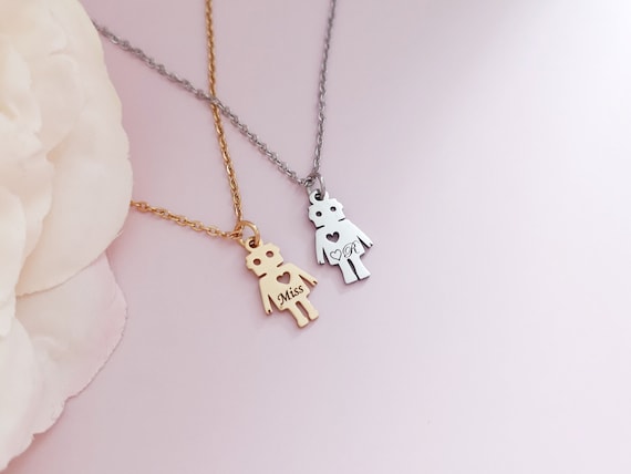 Personalized Robot Necklace Robot Name Necklace Science Necklace Graduation Gift Custom Jewelry Personalized Gifts Robotic Gift