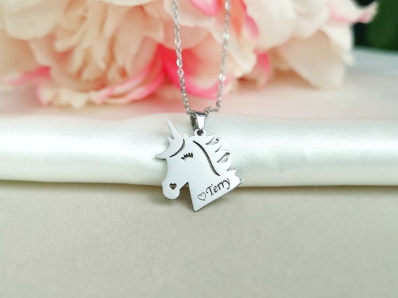 Personalized Unicorn Necklace Name Necklace Children Gift Birthday Gift Custom Unicorn Jewelry Horse Necklace Christmas Gift
