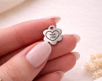 Small Flower Tag Personalized 9x9mm Logo Charm Custom Tag Personalised Pendant in Stainless Steel Logo Charm Jewelry Supplies Flower Charm