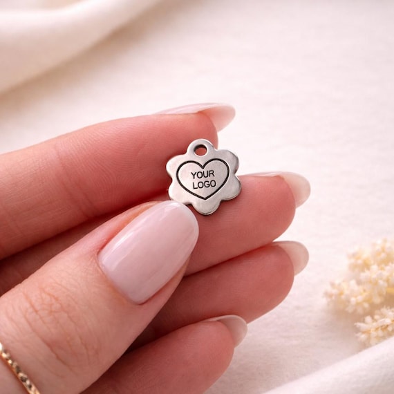 Small Flower Tag Personalized 9x9mm Logo Charm Custom Tag Personalised Pendant in Stainless Steel Logo Charm Jewelry Supplies Flower Charm