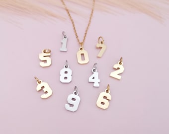 Small Pendant Number Charm 14k gold Number Pendant Lucky Number  Charm Jewelry Supply Stainless Steel Gold Chain Pendant