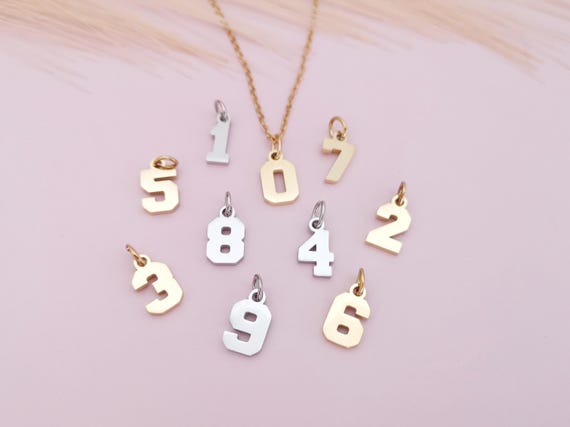 Small Pendant Number Charm 14k gold Number Pendant Lucky Number  Charm Jewelry Supply Stainless Steel Gold Chain Pendant