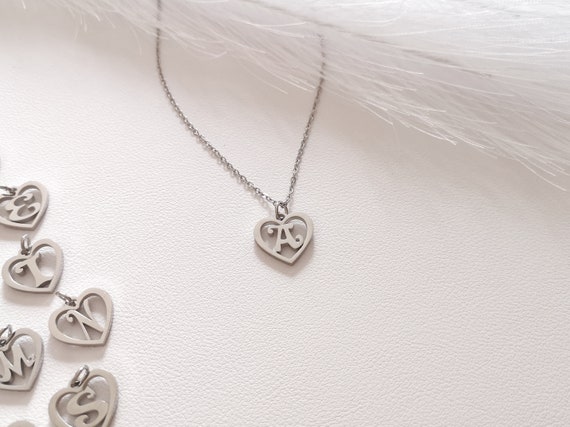 Heart & Initial Charm Letter Pendant Heart Tag Letter Necklace Stainless Steel Jewelry Supplies Mother's Day Gift