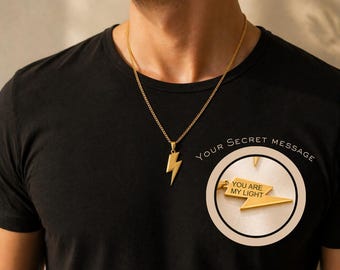 Personalized Lightning Bolt Necklace for Men Secret Message Engraving Stainless Steel Gift for Dad Father Fathers Day Custom Jewelry