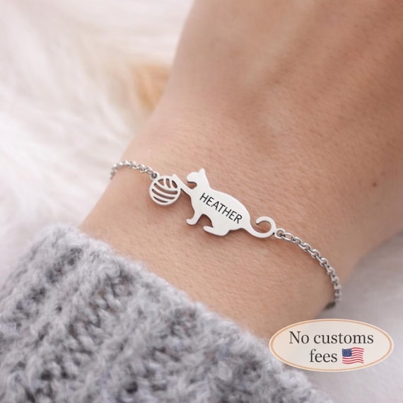 Personalized Little Cat Bracelet Cat Name Necklace Cat's Lover Gift Best Friend Gift Friendship Bracelet Mother's Day Gift Christmas MO2