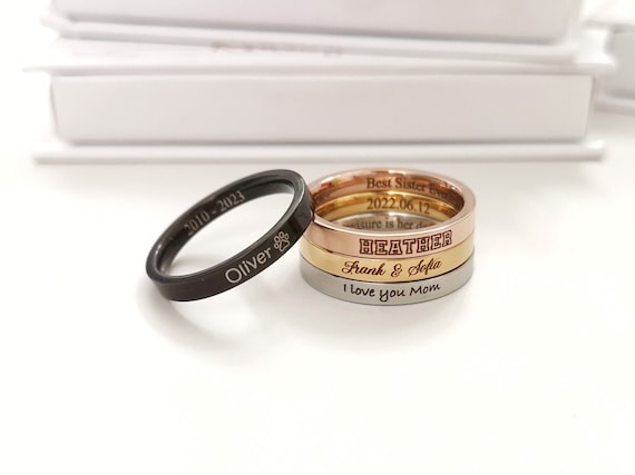 Stainless Steel Personalized Name Rings Stackable Custom Engraved