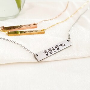 Sign Language Necklace ASL Necklace Name Necklace Custom Bar Necklace ASL Sign Language Best Friend Necklace Personalized Gift BFF Gift -H35