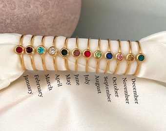 Dainty Birthstone Ring Minimalist Family Birthstone Gift Mother's Day Gift Personalized Gift for Mom