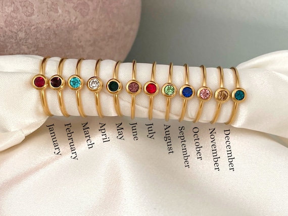 Dainty Birthstone Ring Minimalist Family Birthstone Gift Mother's Day Gift Personalized Gift for Mom