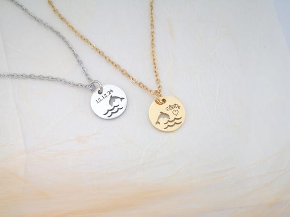 Personalized Dolphin Necklace Summer Jewelry Souvenir Jewelry Name Necklace Dolphin Jewelry Dolphin Lovers Gift Christmas Gift