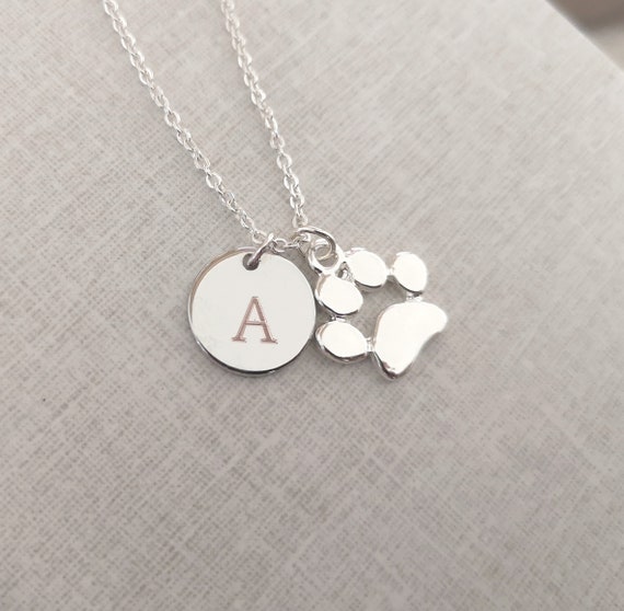 Dog Paw & Initial Disc Necklace Initial Jewelry Dog Lovers Gift Personalized Gift Custom Necklace Animal Jewelry Mother Gift Sister Gift