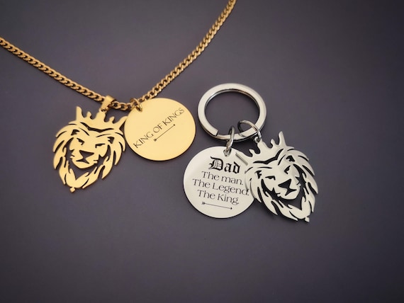 Personalized Lion Necklace Custom Lion Keychain Father Day Gift Dad Gift Brother Gift Lion Charm Christmas Gift Gift for Men
