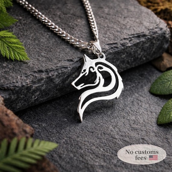Wolf Tribal Necklace for Men Stainless Steel Chain Fathers Day Gift Dad Gift Animal Jewelry